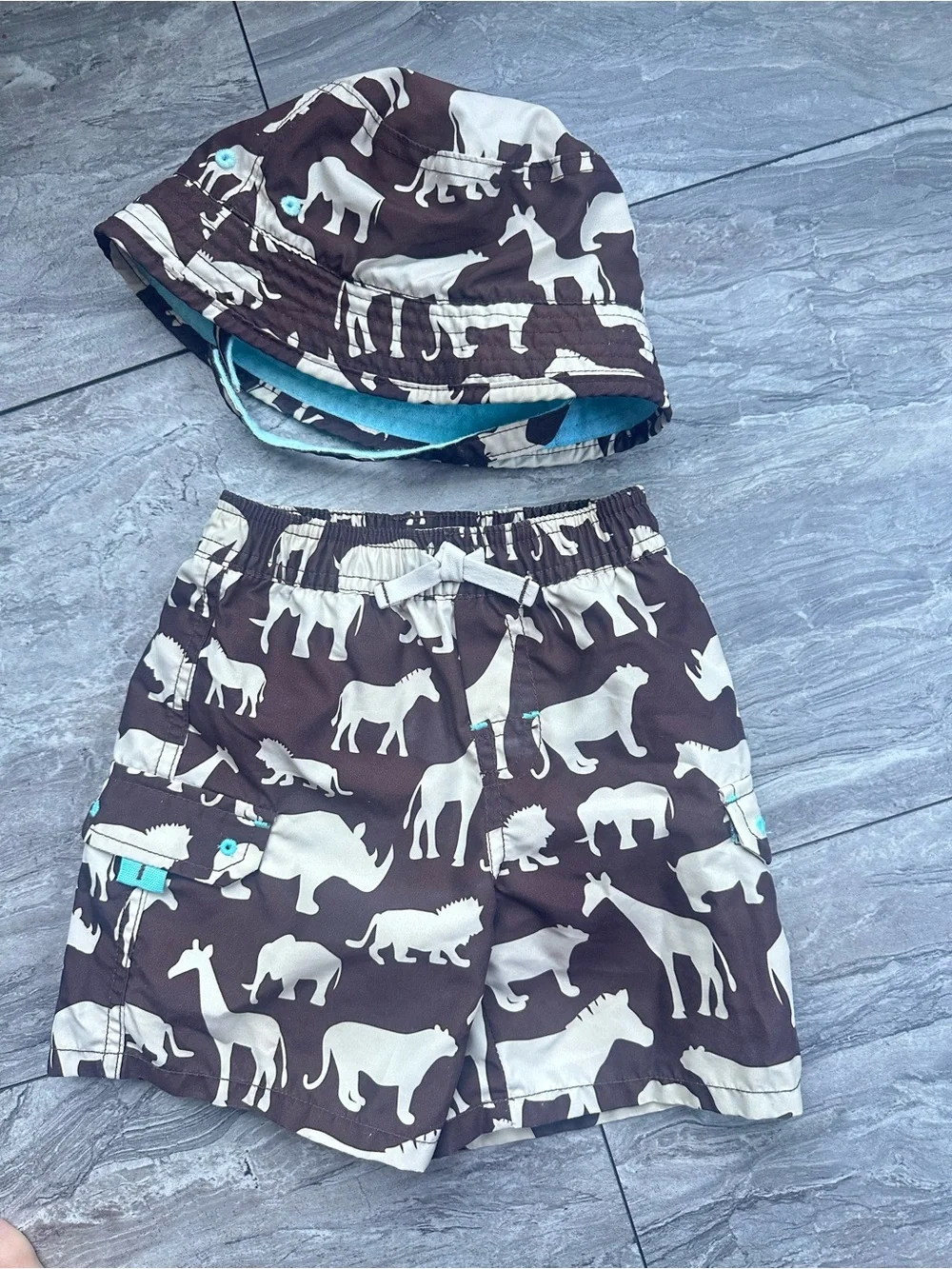 Gap Kids Brown Safari Animal Swim Set with Hat 12-18 mos